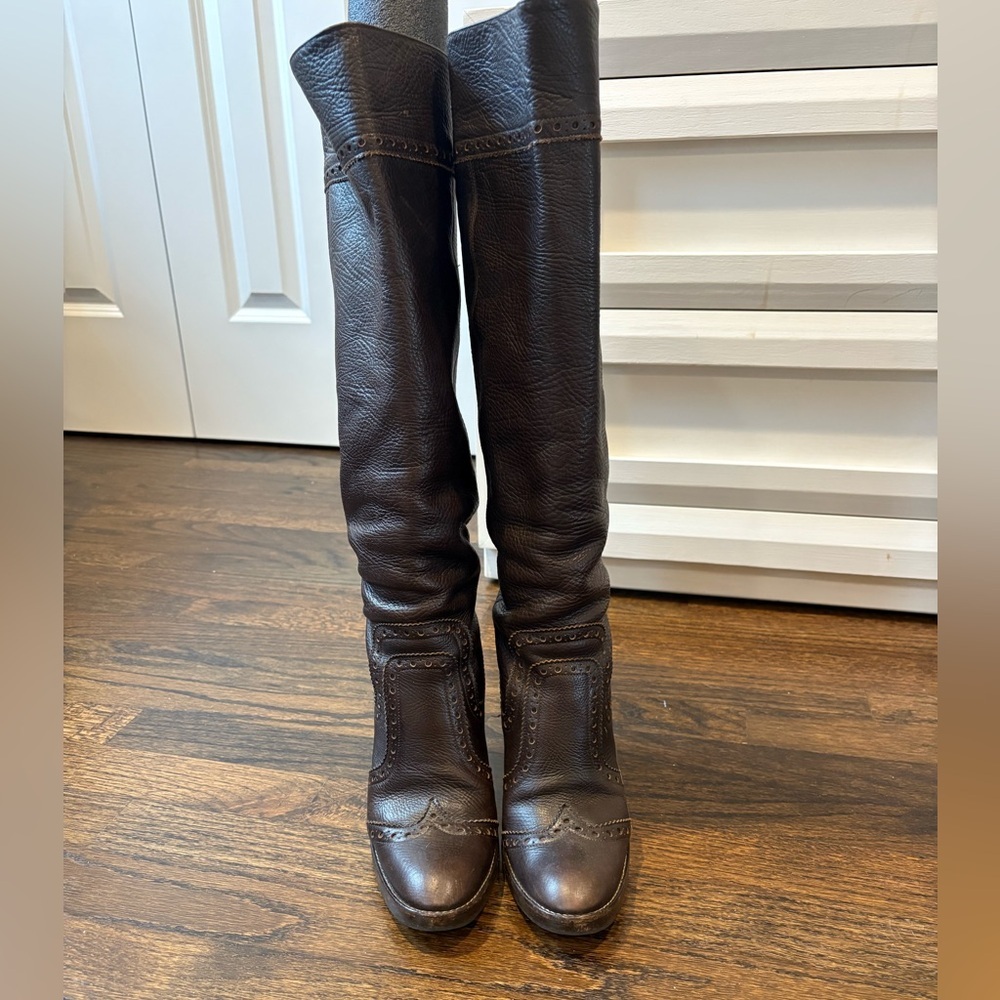 Michael Kors Dylan Brown Leather Knee-High Pull On Boots - Picture 5 of 16